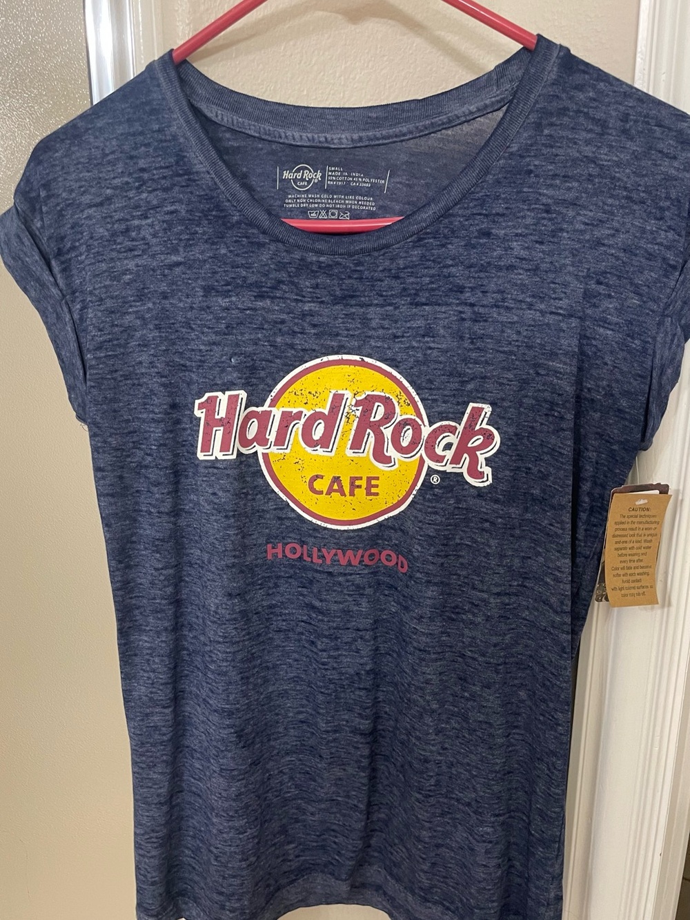 Hard Rock Cafe Navy Heather Logo Tee with Yellow Print